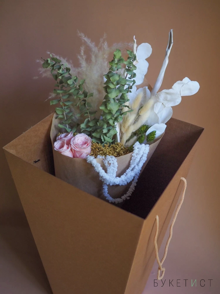 Набор для сборки букета из сухоцветов с вазой - "Трепет" 