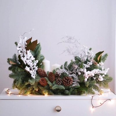 Дизайнерская композиция XL из живой ели "Снежные покровы"