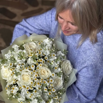 Воздушный дуобукет с ромашкой "Спасибо, Мама!"