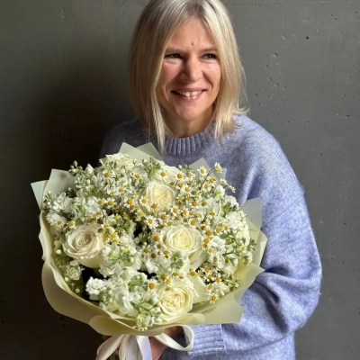 Воздушный дуобукет с ромашкой "Спасибо, Мама!"