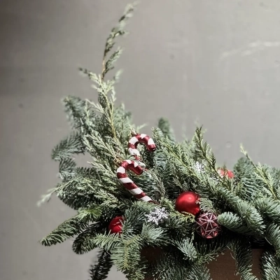 Дизайнерская композиция из живой ели "Леденец на палочке"