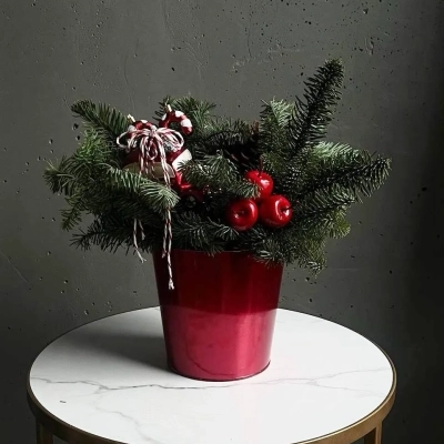 Рождественская композиция из живой ели