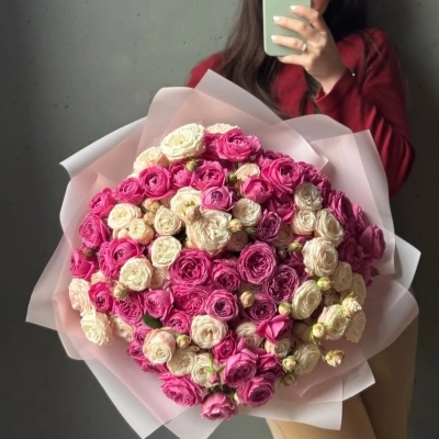 Большой букет нежно-розовых пионовидных роз Большой букет нежно-розовых пионовидных роз