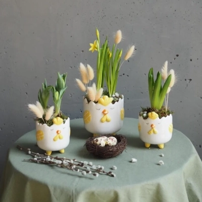 Набор кашпо к Пасхе "Семейство цып"